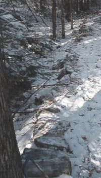 Large foundation is often mistaken for part of the trail, Photo 06/03